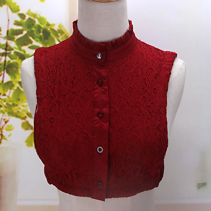 Woman Fake Collars fake collar female detachable Vest Blouse False Stand New Lace hollow shirt female fake wine red sweater