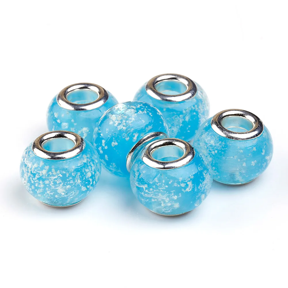 

10 Pcs a Lot Glass Blue Beads Spacer Bead Round DIY Chunky European Czech Charm Bead Pendant Fit For Pandora Charms Bracelet