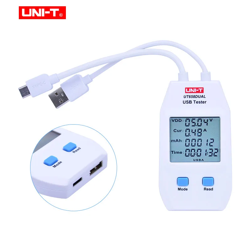 UNI-T UT658 серия USB измеритель мощности и тестер USB-A и USB-C цифровой измеритель напряжения/тока/емкости/энергии/сопротивления