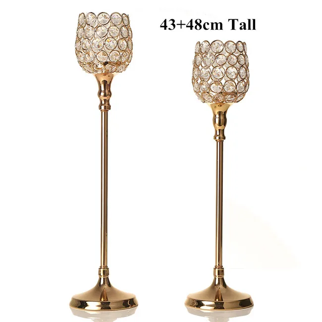 43cm and 48cm Gold Хрустальные подсвечники из металлического стекла подсвечники для дома украшение для вечеринки свадебное украшение для стола подставка - Цвет: 43cm and 48cm Gold