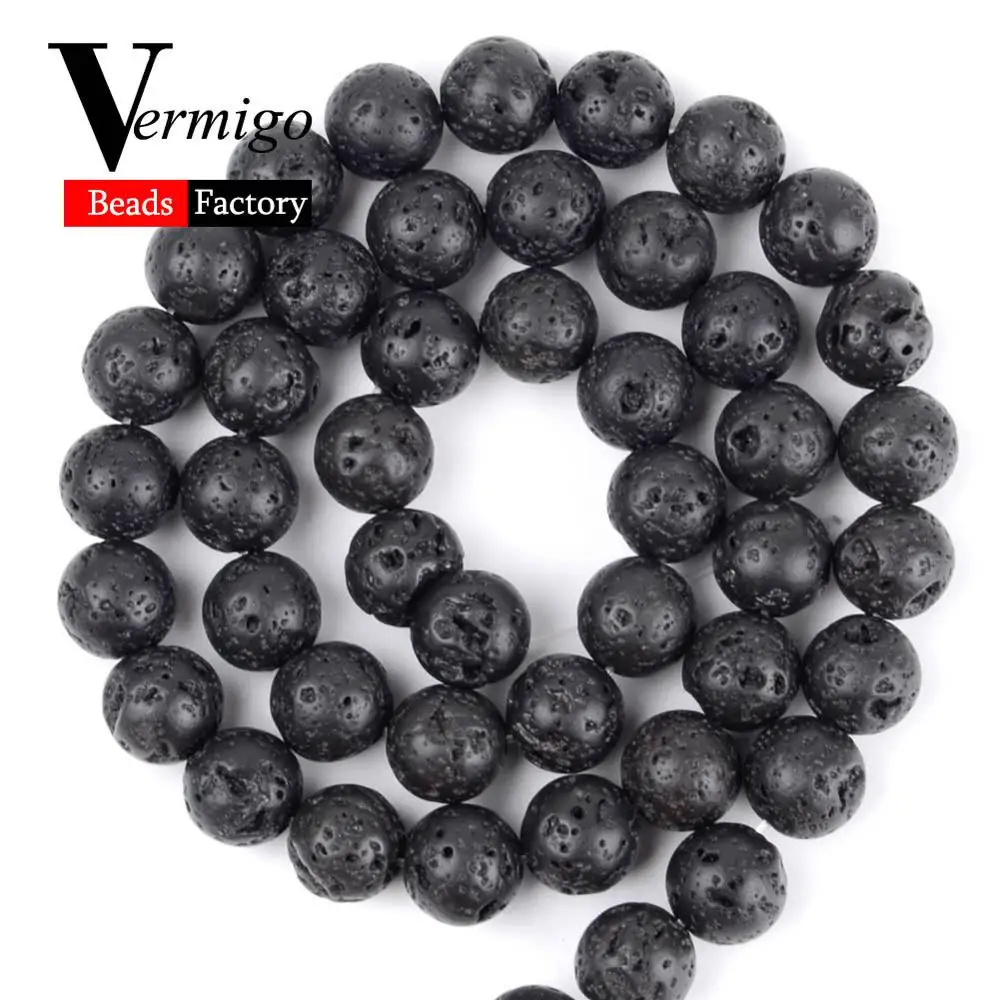 Lava Stone Натуральный микс драгоценных камней, Агаты, минералы, бусины, аметисты, лазурит, круглые бусины для браслета, изготовления ювелирных изделий, 4-12 мм, сделай сам - Цвет: Lava Stone