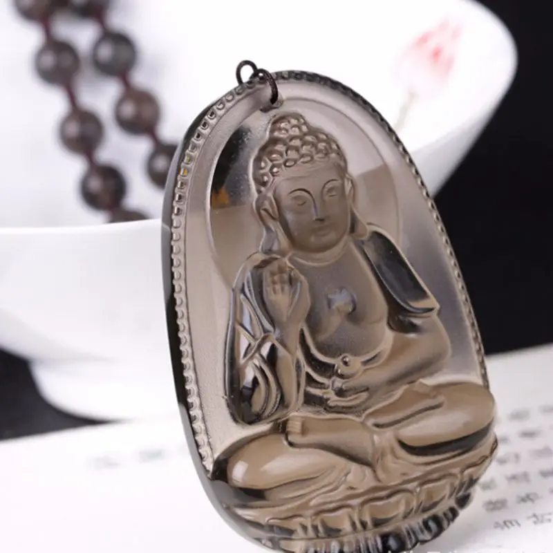 Из натурального прозрачного камня черный carved резной талисман с Буддой кулон ожерелье для женщин мужчин Подвески Ювелирные изделия