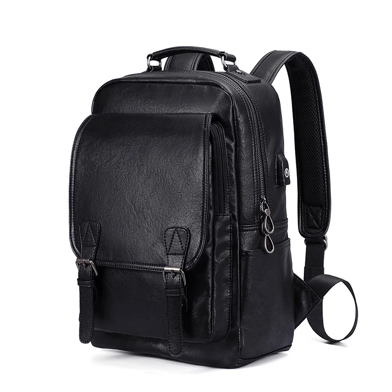 Черный Мужской рюкзак для ноутбука DIDE с usb зарядным портом Mochila, винтажный повседневный рюкзак для путешествий, сумка для мужчин, школьный водонепроницаемый рюкзак 15 дюймов - Цвет: Черный