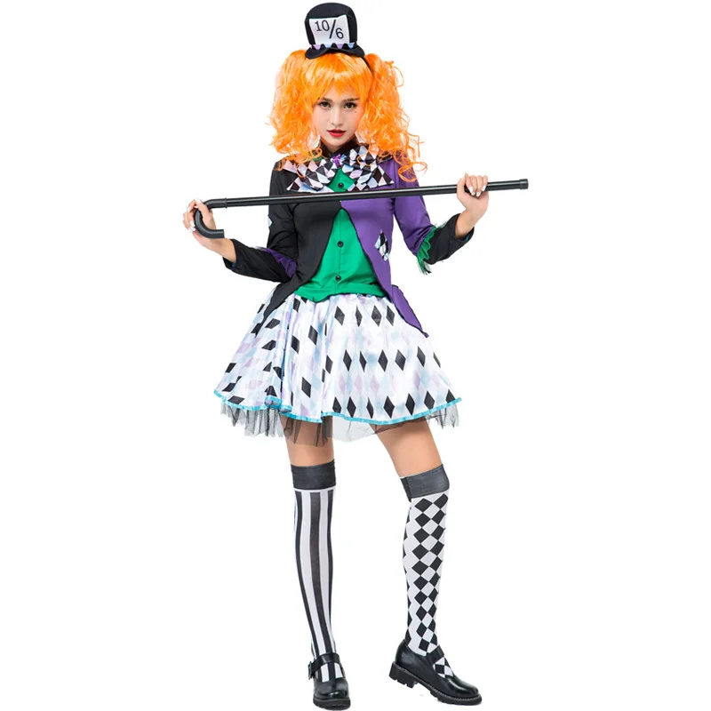 Взрослый Алиса в стране чудес Mad Hatter косплей костюм для женщин Хэллоуин ведьмы