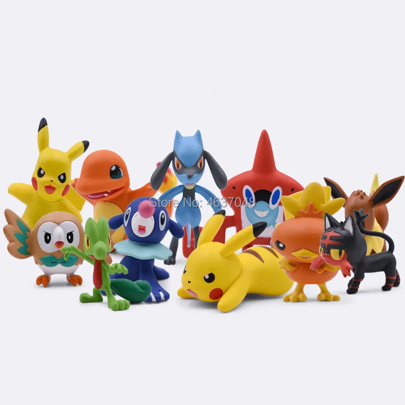 4 см, чармандер, Popplio Литтен Lucario Пикачу Rotom Rowlet Treecko Torchic Иви Fennekin Greninja ПВХ игрушки, куклы фигурки