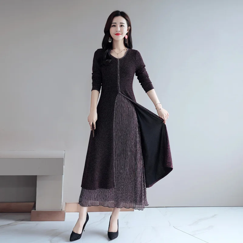 4XL 5XL 2018 Зима длинное платье для женщин Осенние большие Размеры Вечерние Длинное