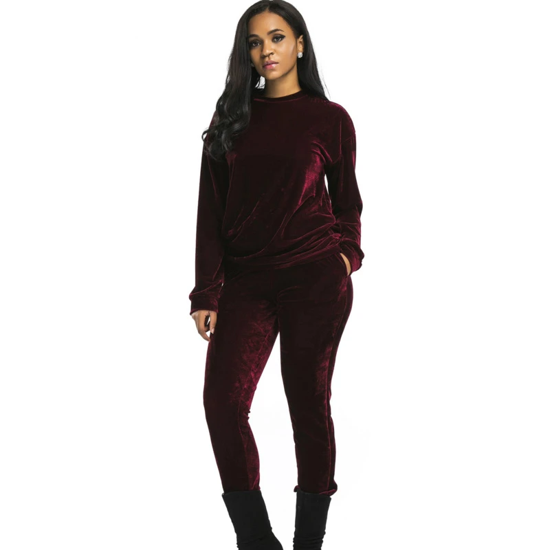 Повседневный Бархатный спортивный костюм комплект из двух предметов женский