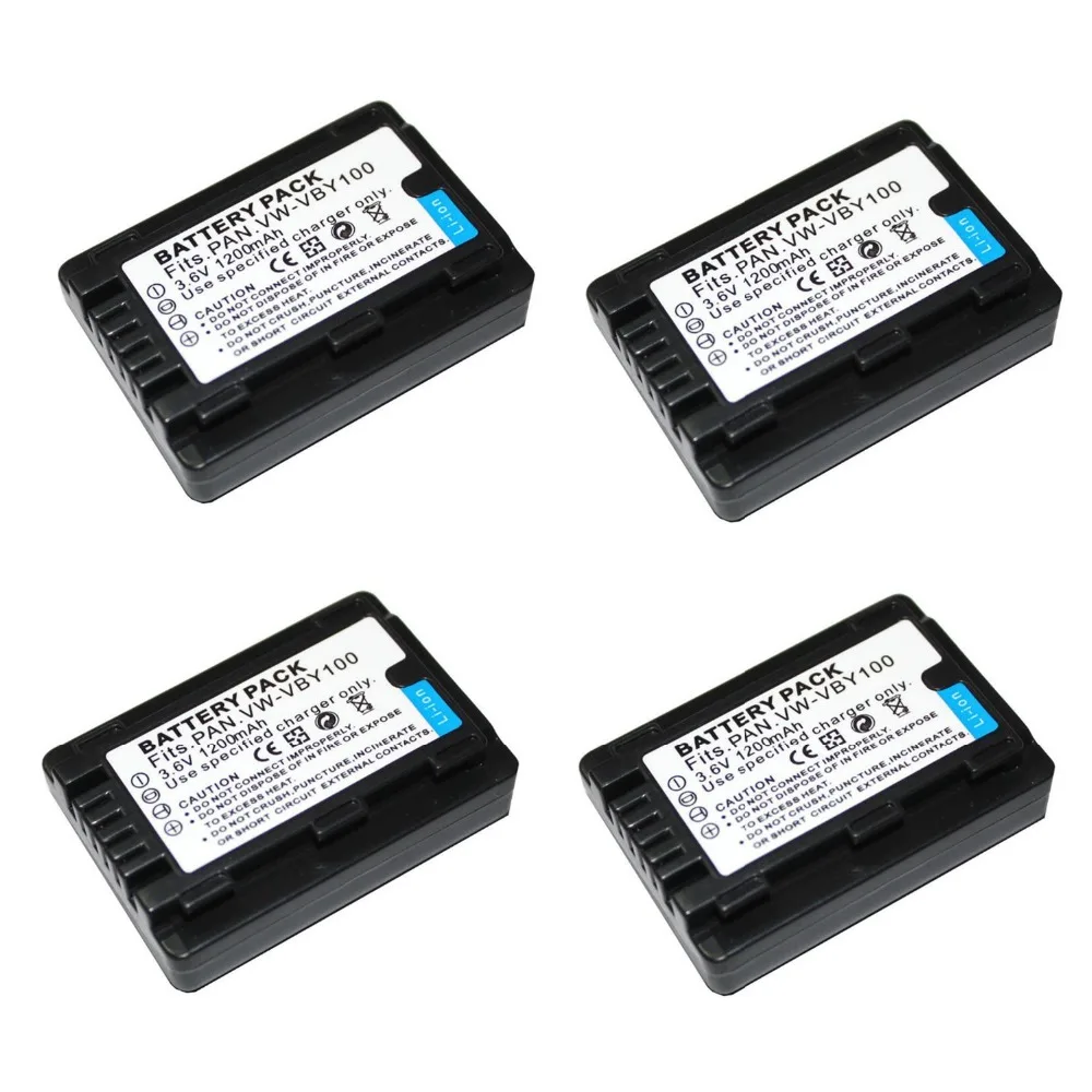 4 шт. 1200 мАч W-VBY100 VW VBY100 камера батарея для Panasonic HC-V130 HC-V130K HC-V201 HC-V201K HC-V110 видеокамера