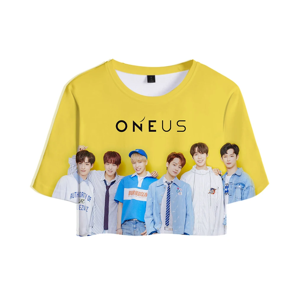 Новая Мода Kpop ONEUS 3D кроп Топы женские летние футболки с коротким рукавом 2019 хип