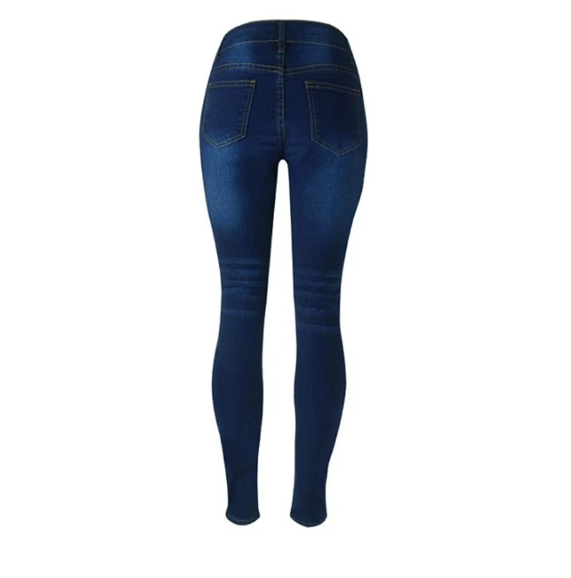 Женские рваные джинсы со средней талией синие джинсы-карандаш с потертостями на