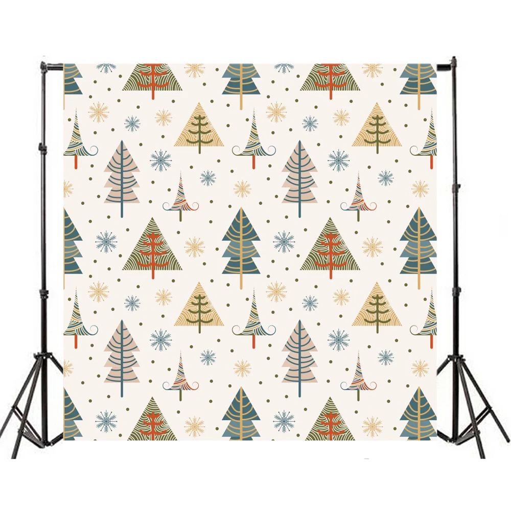 Laeacco Cartoon Pine Tree Snowflake Pattern Children Photography Backgrounds Customized Photographic Backdrops For Photo Studio |