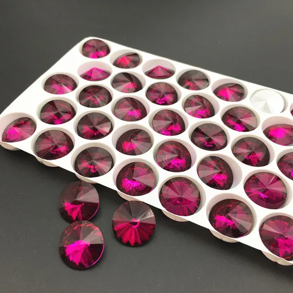 fuchsia Стеклянные кристаллы 6 мм 8 мм 10 мм 12 мм 14 мм 16 мм 18 мм необычные цвета микс круглые Rivoli Форма Клей На Стразы бусины рукоделие diy отделка - Цвет: fuchsia