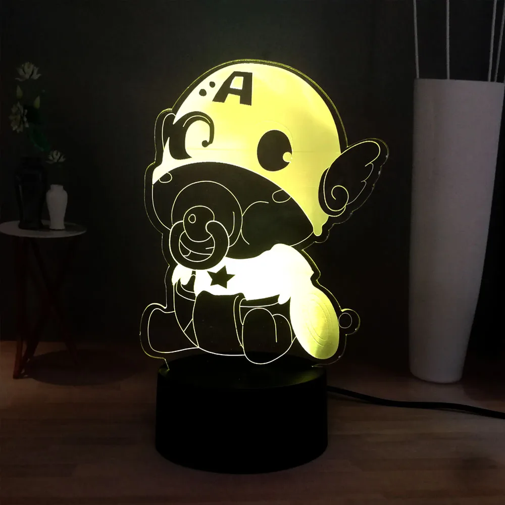 Фильм Marvel мультфильм милый ребенок издание Капитан Америка 3D 7 цветов USB База LED