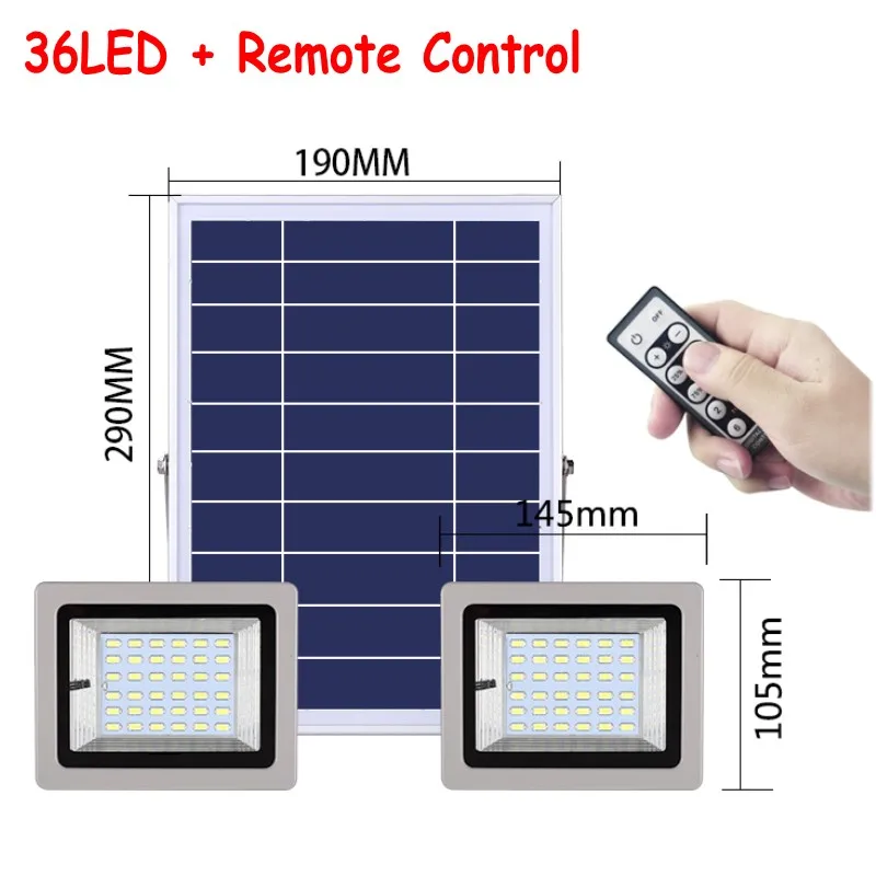 2 x 36LED Светодиодный светильник-прожектор, солнечный светильник 5730 SMD на солнечной батарее, светодиодный светильник-прожектор с датчиком, настенный светильник для наружного сада, 36 Вт, 63 Вт, 80 Вт, 100 Вт, IP65 - Испускаемый цвет: 2 x 36LED