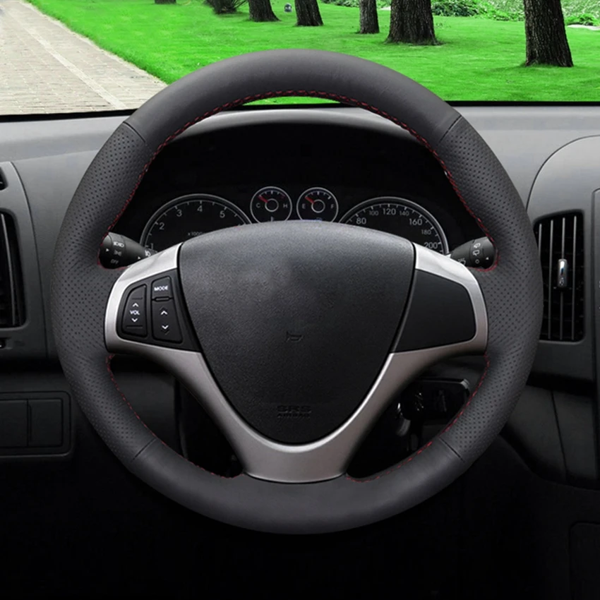 

Сшитый вручную черный чехол на руль автомобиля из искусственной кожи своими руками для Hyundai I30 2008 2009 2010 FD