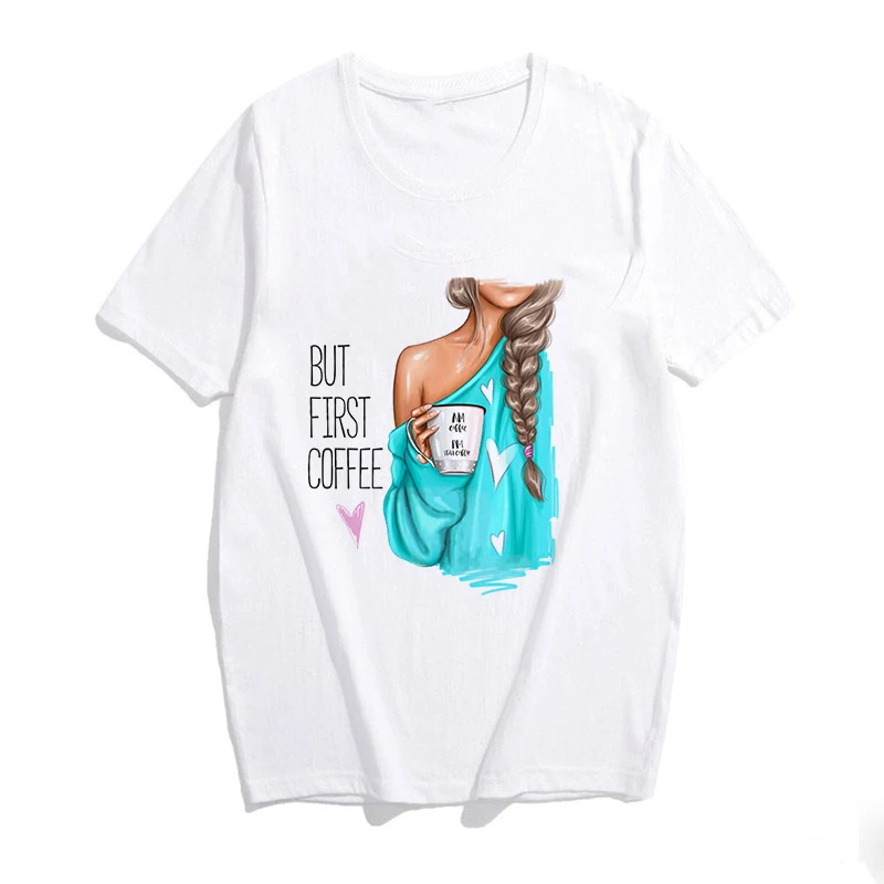 Футболка LUSLOS But First Coffee женская милая рубашка Ladybro уличная одежда в стиле