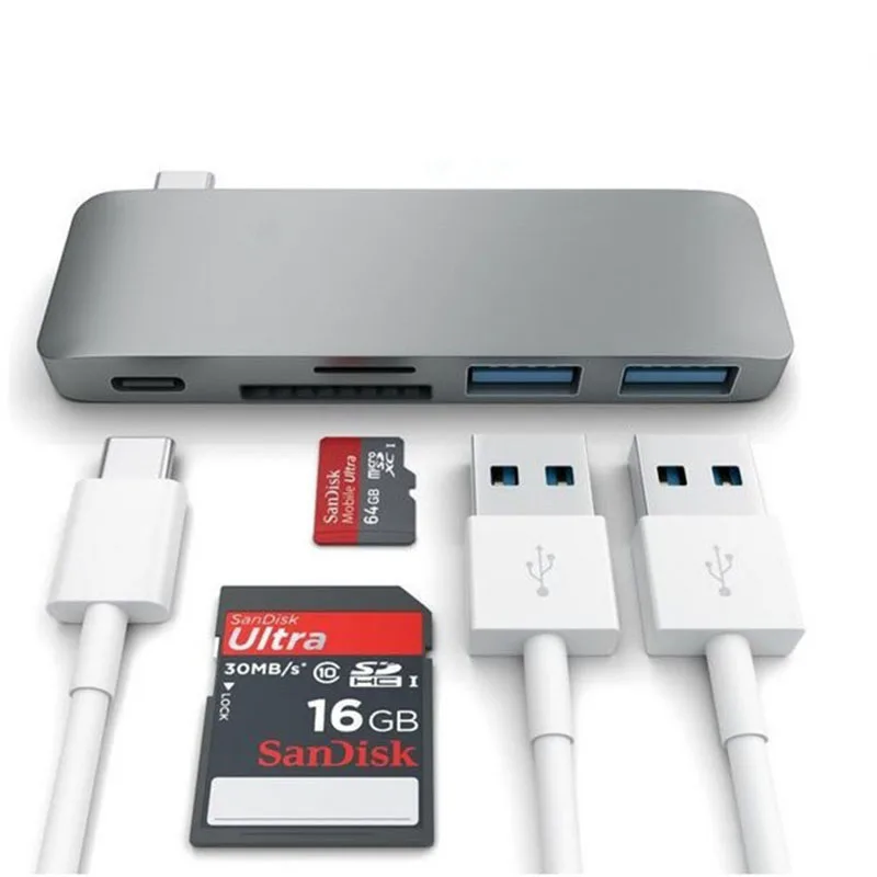 Vbnm 5 в 1 USB-C адаптер с 2 USB 3.0 Порты SD и памяти MicroSD Reader Тип-C usb концентратор зарядки