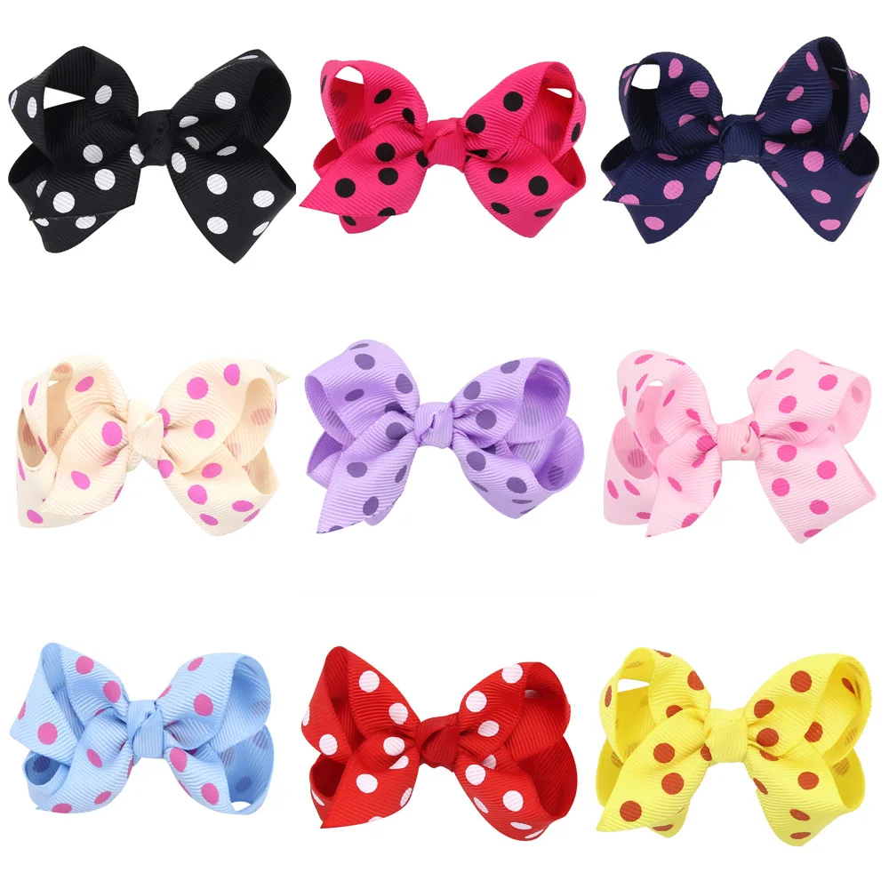 

10pcs/lot 3'' Dot Grosgrain Ribbon Boutique Hair bows WITH Alligator Clips Pinwheel Rainbows Bow For Girls kids hairbow