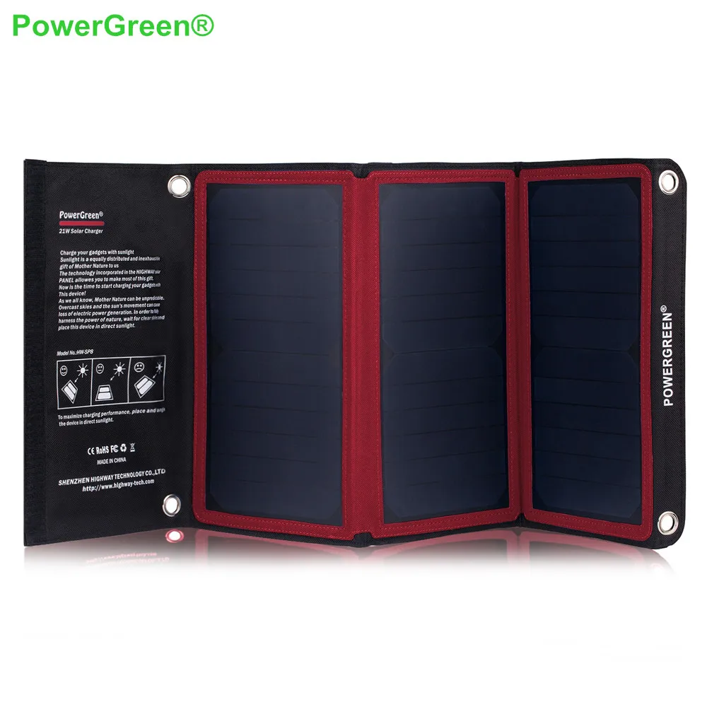 Мощность зеленый Солнечный Зарядное устройство Панель Наборы 21 Вт складной 5V 2A