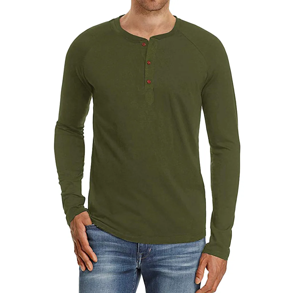 Мужская футболка blusa masculina осенняя Приталенная с длинными рукавами и пуговицами