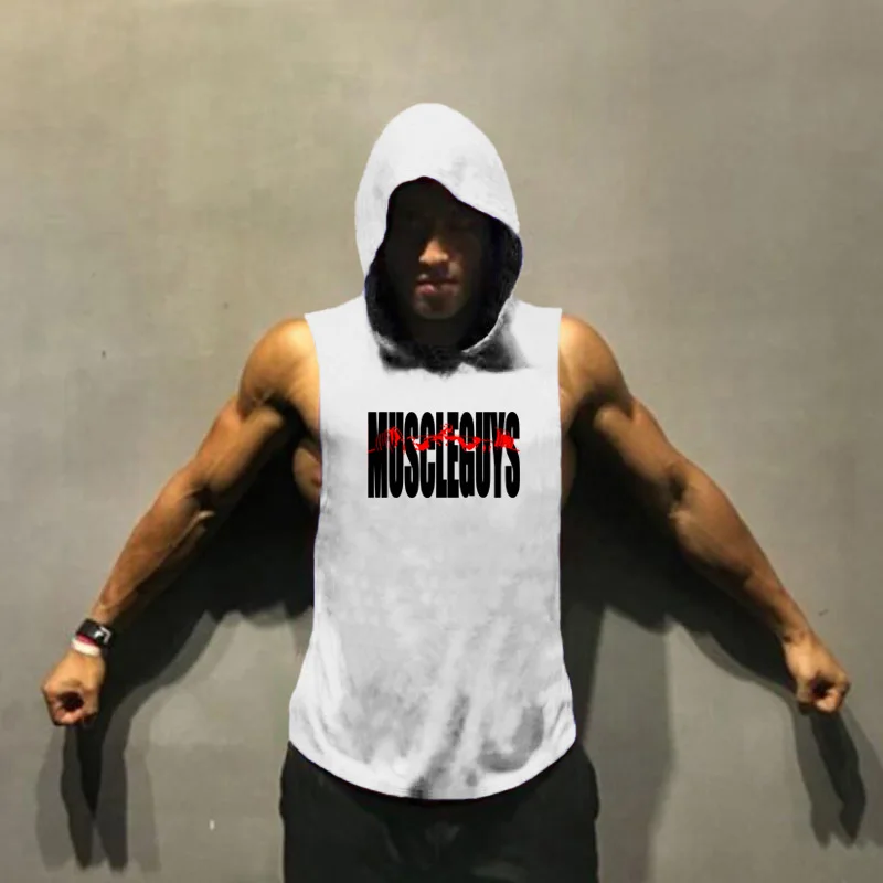 Gyms Clothing Bodybuilding Stringer Hoodie Tank Top Muscle Shirt Fitness Men hooded undershirt Cotton workout Sleeveless shirt | Мужская