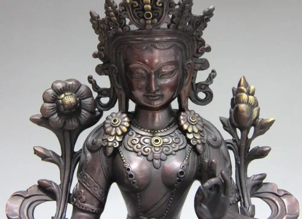12 Tibet Buddhism Red Copper Bronze Green TaRa Guan Yin Kwan-yin Boddha Statue | Дом и сад