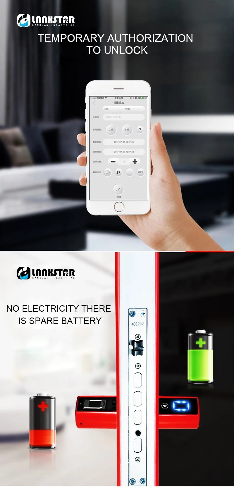 LANXSTAR Новая роскошная двойная система Интеллектуальный микро замок ядро IP44 Bluetooth блокировка отпечатков пальцев приложение электронный Умный Замок