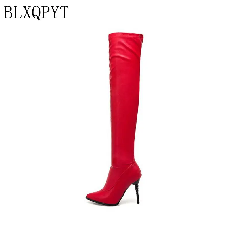 

BLXQPYT сексуальные модные большие размеры 31-50 эластичные женские осенне-зимние длинные ботфорты на шпильках обувь на высоком каблуке для женщ...