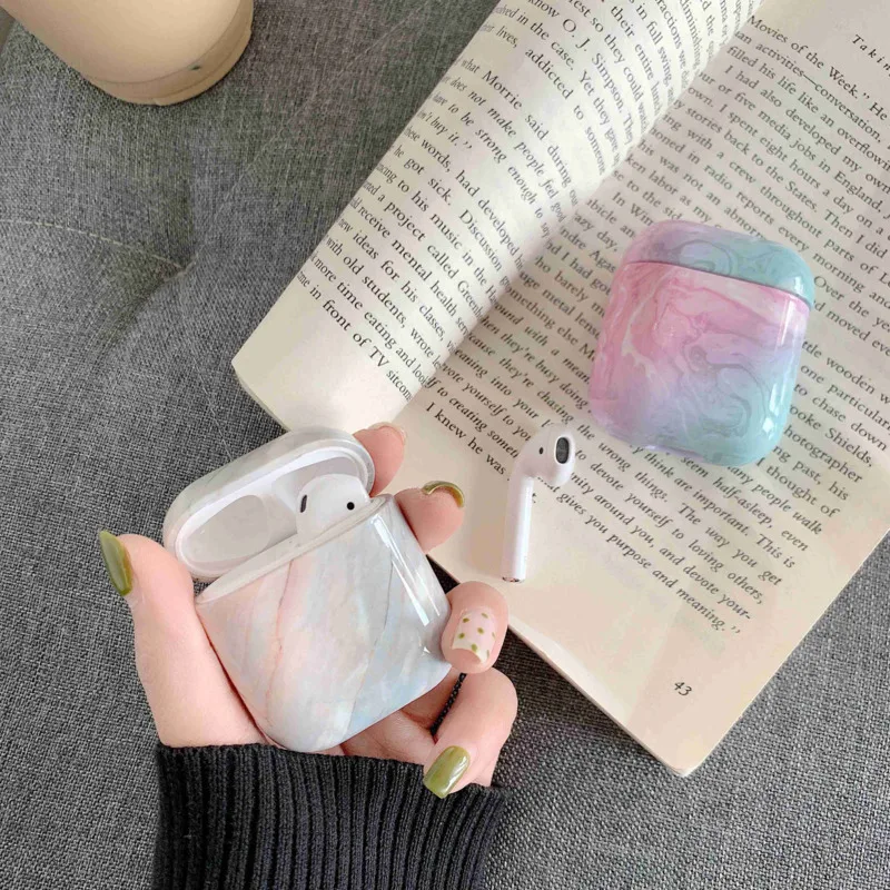 Мраморный узор беспроводной Bluetooth чехол для наушников Apple AirPods Coque зарядный s