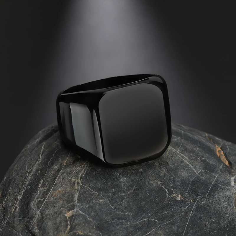 Nextvance Polishing Engraved Signet Ring Square Big Wide Band Название кольца Персонализированный подарок для байкеров Он-дракон Мужчины Punk Jewelry