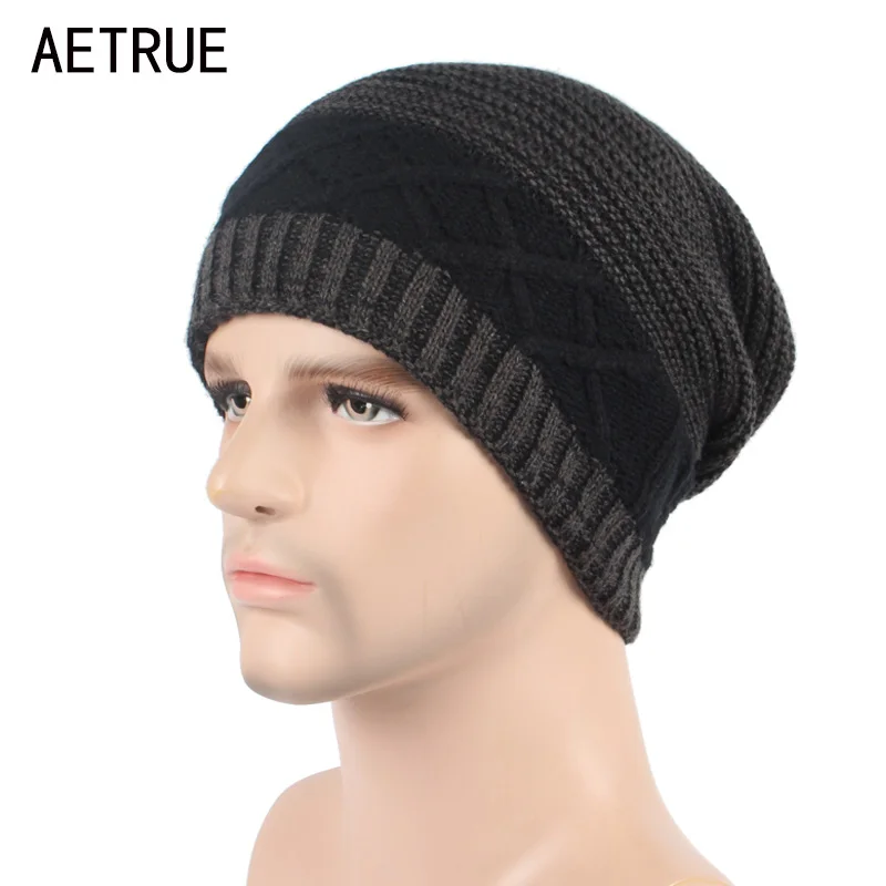AETRUE зимняя вязаная шапка Skullies Beanies мужские шапки Теплые Мешковатые Балаклава маска модные зимние шляпы для мужчин и женщин вязаная шапка