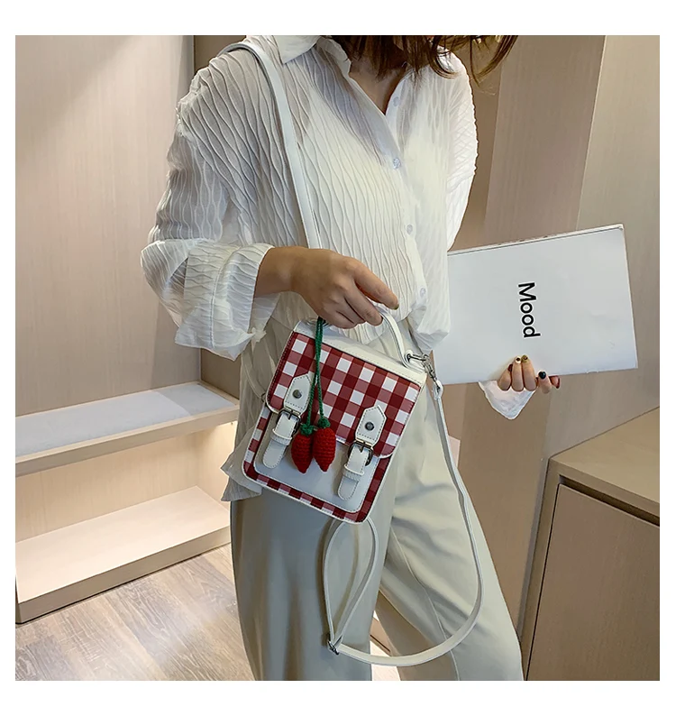 DORANMI Plaid Schoolbag Women's Backpacks Fashion Leather Bag Square Back Shoulder Bags Female Patchwork Mochila DJB657