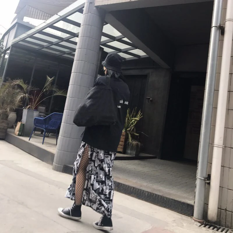 YouGeMan Jupe Femme Летняя женская длинная юбка корейский стиль Ulzzang Harajuku винтажный принт уличная высокая талия юбки женские