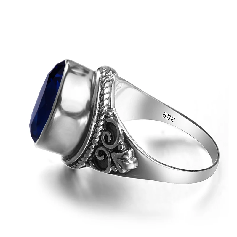 Szjinao модное каменное кольцо ручной работы 3.5ct Сапфир ювелирные изделия Винтаж 925 пробы серебряные большие кольца для мужчин и женщин вечерние подарок