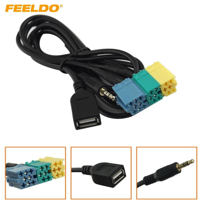 

FEELDO 1Pc 2 in1 3.5MM + USB Plug Audio Adapter Cable Kia Aux Cable CD Player to MP3 For Hyundai Kia Sportage #MX3072