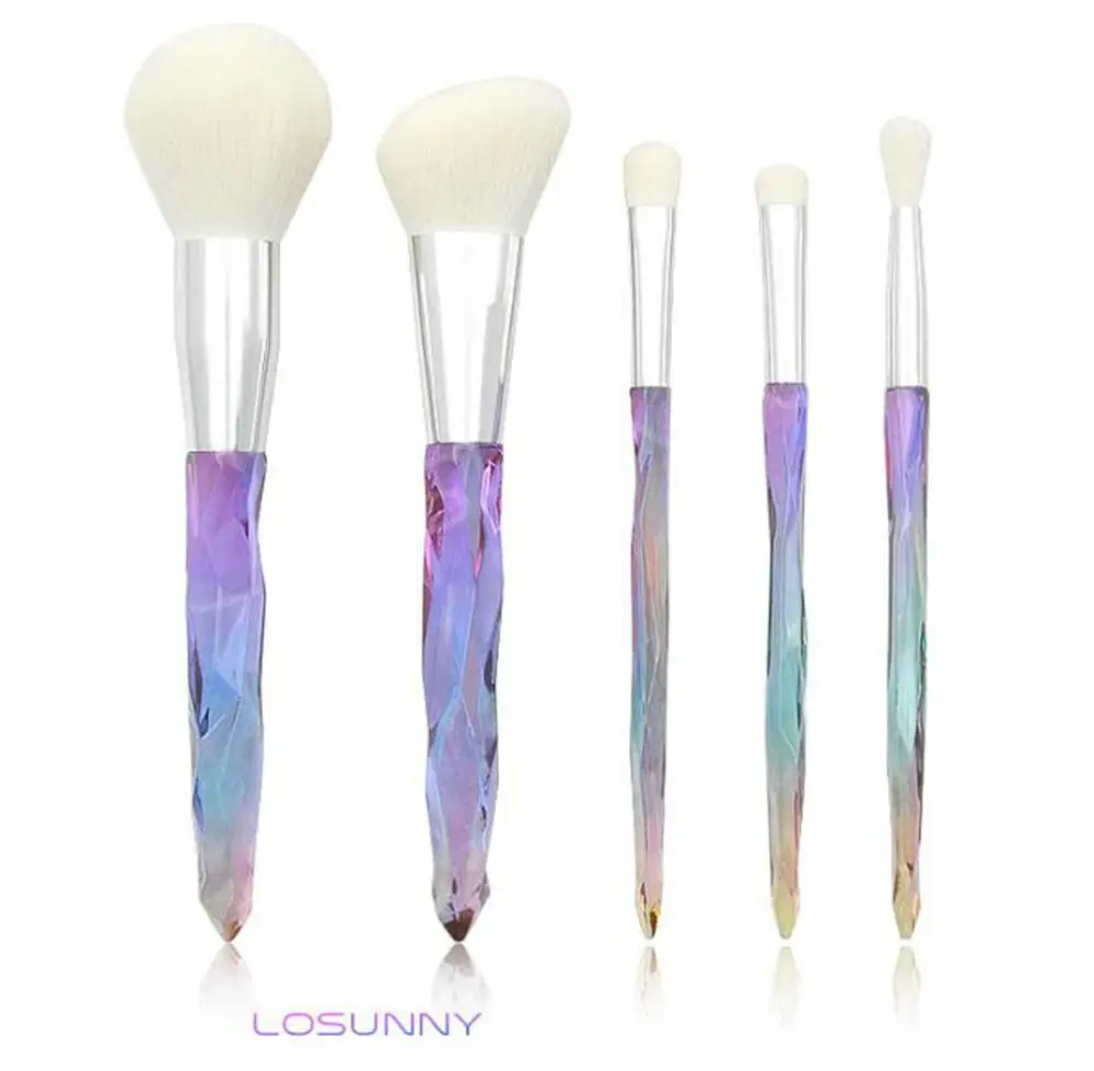 white-multi color LOSUNNY 5 шт. прозрачная Cystal Алмазная ручка набор кистей для макияжа кисть для глаз ПВХ упаковочные принадлежности для макияжа белая ручка - Handle Color: white-multi color