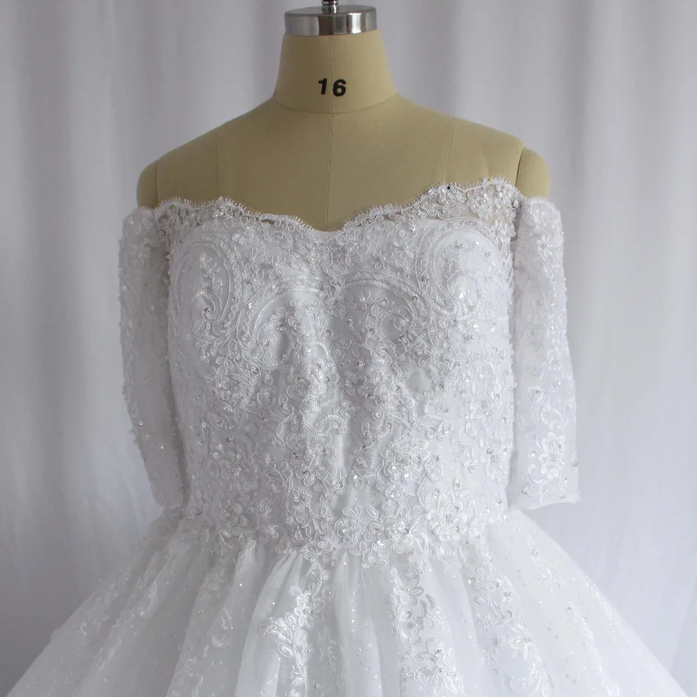 Винтаж Vestidos De Novias милое расшитое бисером кружево Половина рукава Bling бальное