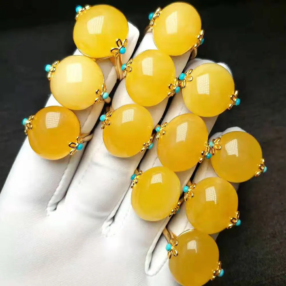 Женское кольцо из серебра 925 пробы RADHORSE регулируемое Золотое с цветком янтарной