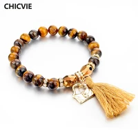 chicvie gold color tassel jewelry making tiger eye lock bracelets bangles for women men natural beads bracelet femme sbr150349