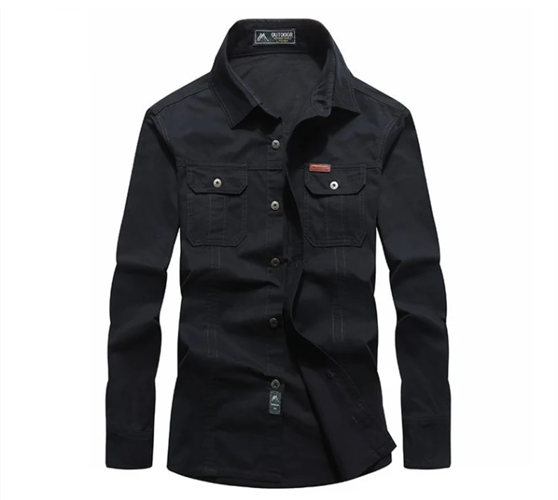 TACVASEN Men Cargo Shirts Summer Long Sleeve Cotton Work Shirts Military Army Tactical Shirts Solid Loose Man Clothing Plus Size