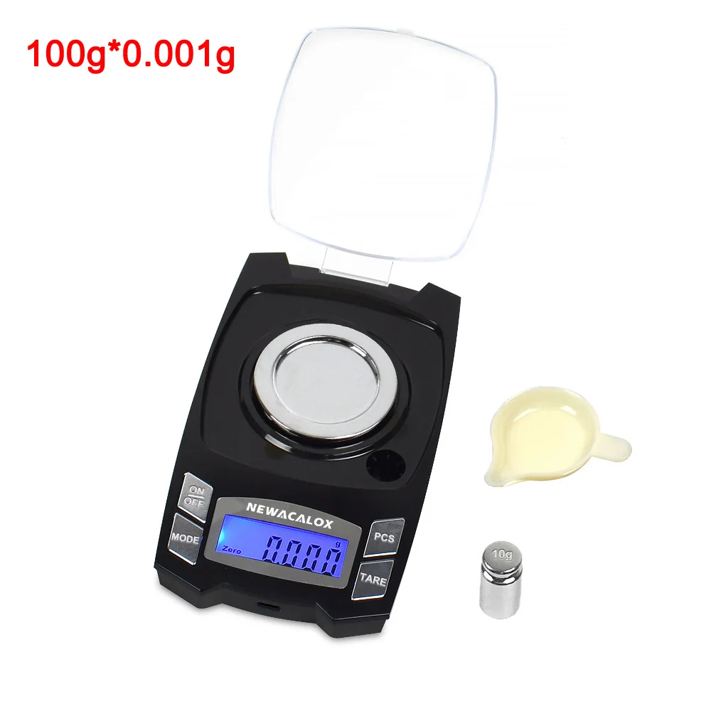 100g 0.001g Scale NEWACALOX 100 г/50 г x 0,001 г цифровые электронные весы мини-зарядка через usb весы 0,001 г точные ювелирные лабораторные весы - Цвет: 100g 0.001g Scale
