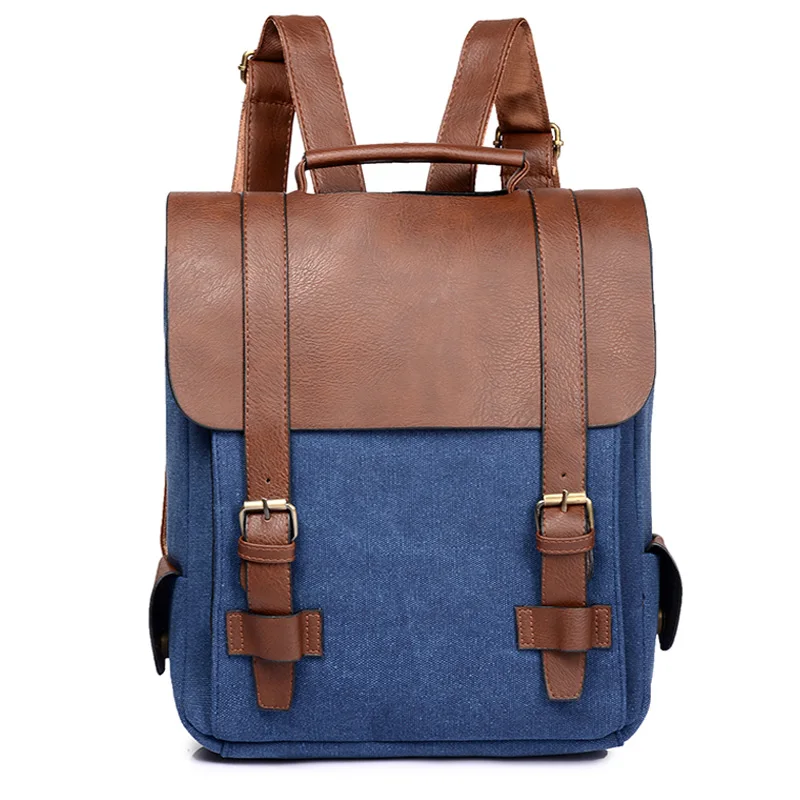 Blue Canvas Модный женский рюкзак из искусственной кожи, школьная сумка, винтажная большая школьная сумка для девочек-подростков, коричневые, черные рюкзаки, мужской рюкзак XA30H - Цвет: Blue Canvas