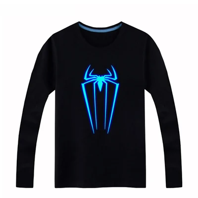 Spiderma Рост 100-160 см, светящаяся футболка с длинными рукавами для мальчиков, футболка с Бэтменом, рождественские топы для девочек-подростков, футболки для маленьких мальчиков - Цвет: Spiderma