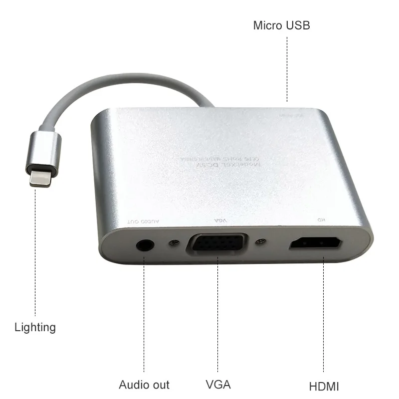 Для освещения к HDMI VGA Jack аудио ТВ адаптер кабель конвертер для iPhone X 8 7 Plus 6 6S iPad