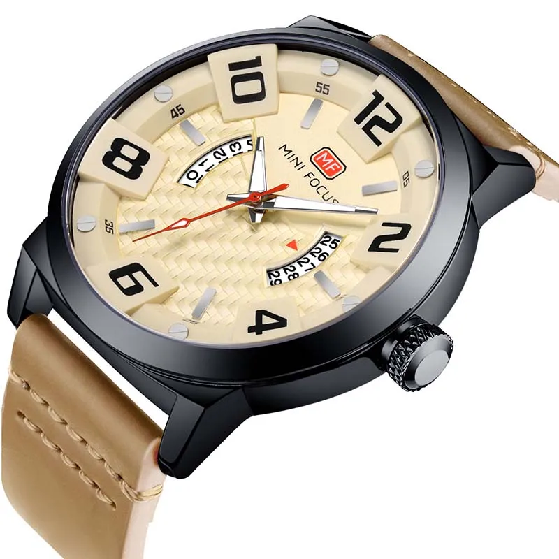 

Luxury Brand MINI FOCUS Men Sport Watches Men's Quartz Clock Man Army Military Leather Wrist Watch Relogio Masculino