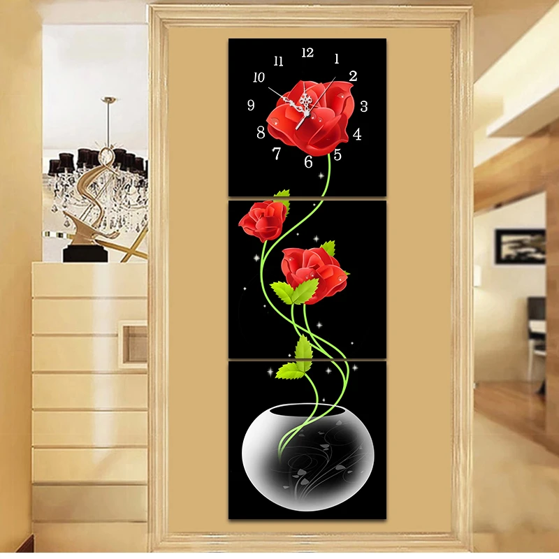 A Новые 5D DIY красные цветочные алмазные настенные часы с картиной декора полная круглая картина для вышивания стежка вышивка/мозаика кристаллами - Цвет: A