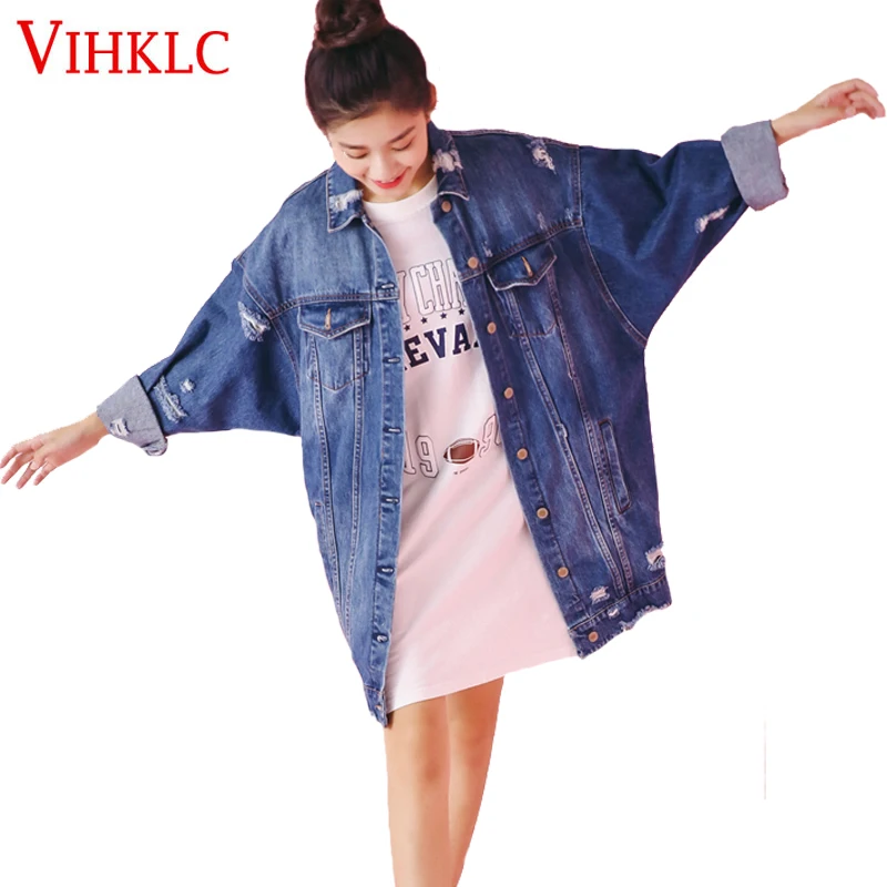 Новинка весны осенние джинсы Куртки 2017 Синий Винтаж джинсовая куртка Длинные