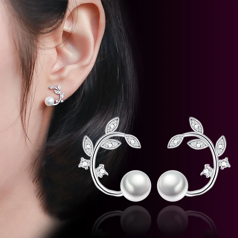 

100% 925 sterling silver fashion pearl flower crystal ladies stud earrings jewelry women birthday gift anti allergy