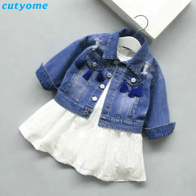 Cutyome Разорвал Джинсовые Куртки Для Девочки Пальто С Длинным Рукавом Дети Джинсы И