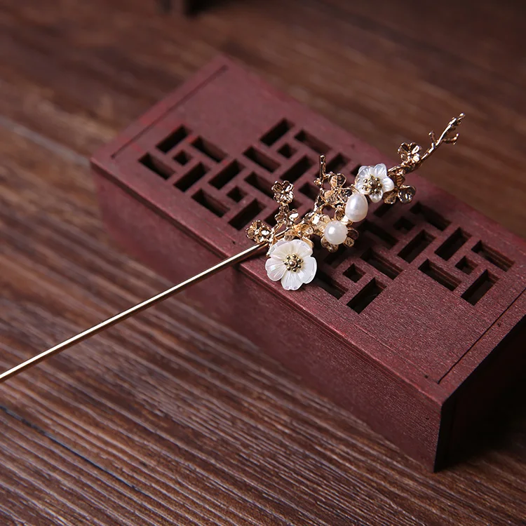 Китайский Hanfu булочка классическая чисто медная заколка для волос жемчугом в